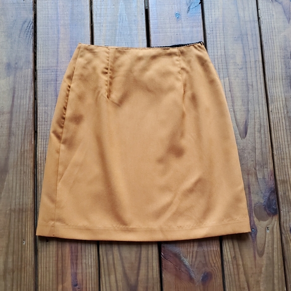Vintage 80's 90's size 3 S/XS golden mustard button wrap mini skirt - Picture 2 of 5